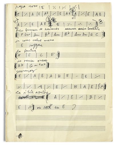  SERGE GAINSBOURG (1928/1991): Acteur, auteur, compositeur, interprète. 1 manuscrit...