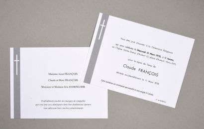 null CLAUDE FRANCOIS (1939/1978): Auteur, compositeur, interprète. 1 carton d'invitation...