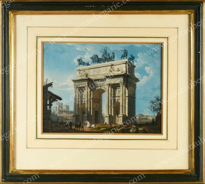 Ecole Italienne du XIXe siècle 
View of the four gates of Milan.
Set of four gouaches...