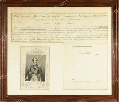 ALEXANDRE II, empereur de Russie (1818-1881) 
Handwritten document signed "Alexander"...