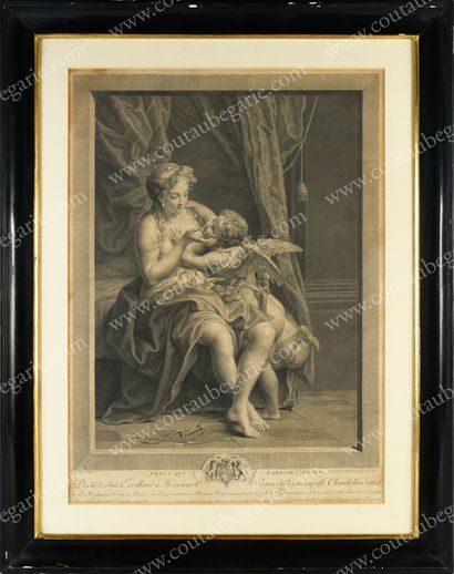 École RUSSE du XIXe siècle 
Venus caressing love.
Engraving signed by Porporati,...