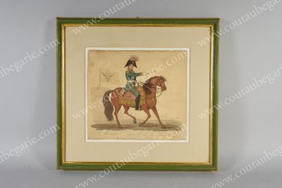 ECOLE ANGLAISE DU XIXe SIÈCLE 
Portrait of Tsar Alexander I (1777-1825) on horseback.
Watercolour...