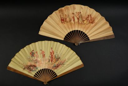 null Souvenirs - Two folded fans, one decorated with an assembly of costumed notables...