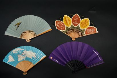null AVIATION- Four folded fans, early 20th century, the leaves in paper and the...