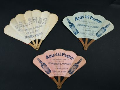 null Three fans, early 20th century. The leaves in printed paper. Two are marked...
