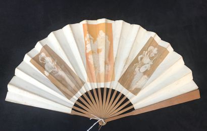 null SPECTACLES - Three fans, the leaves made of paper. Wooden frames. The first...