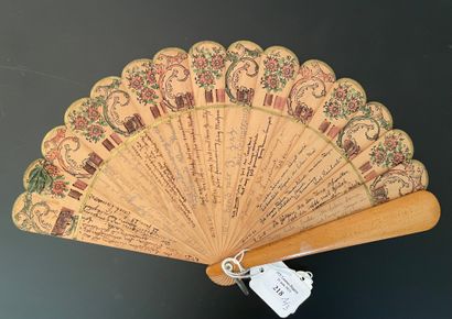 null Three autographed fans, late 19th century
Of broken type in wood with handwritten...
