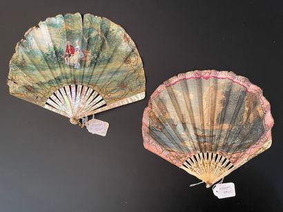 null Deux éventails, vers 1900-1920
De forme ballon.
*L'un, la feuille en papier...