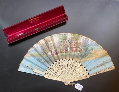 null The fledglings and the cage, circa 1850
Folded fan, the double sheet in lithographed...