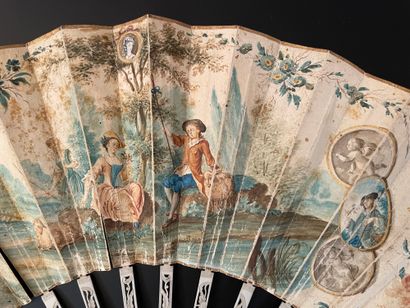 null Two fans, circa 1770-1780 *One, the skin leaf, mounted in English, and painted...