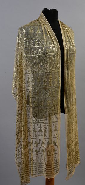 null Embroidered stole, Assiut, Egypt, circa 1920-1930, cotton net embroidered without...