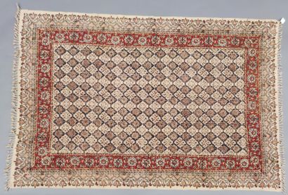 null Sofreh Iran, cotton canvas block printed in red, blue and black with mosaic...