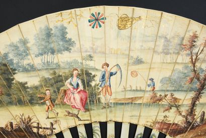 null Les travaux des champs, circa 1760
Folded fan, the leaf in skin, mounted in...