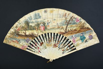 null Les travaux des champs, circa 1760
Folded fan, the leaf in skin, mounted in...