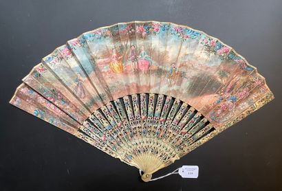 null Les amours au jardin, circa 1760
Folded fan, the double sheet of paper painted...