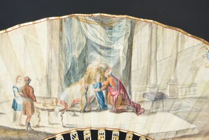 null The presentation of the children and the letter carrier, circa 1760
Folded fan,...