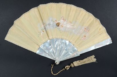 null Love and Abundance, ca. 1880
Fan, cream silk leaf painted with gouache of a...
