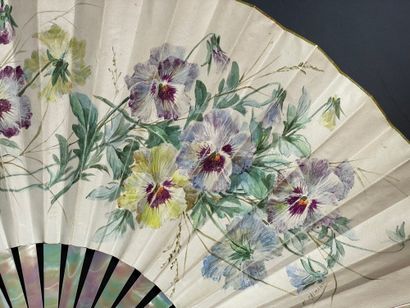 null Pansies, circa 1890
Folded fan, the double skin sheet painted with two large...