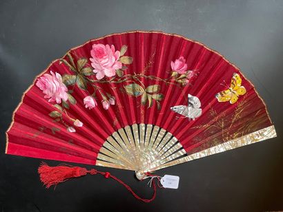 null 
Roses, circa 1890



Folded fan, the red silk leaf painted with butterflies...