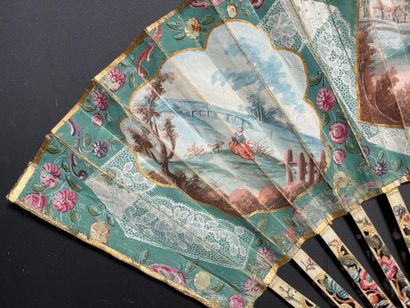 null Trompe l'oeil lace, circa 1770-1780
Folded fan, the double sheet of paper painted...