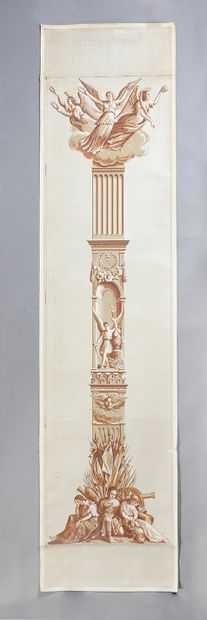 null Deux pilastres en papier peint à la gloire de Napoléon imprimés à l’occasion...