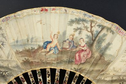 null The bird on a leash, circa 1770-1780
Folded fan, the skin sheet painted with...