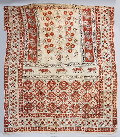null Kalemkar, Inde ou Perse, début du XXe siècle, toile de coton lâche imprimée...