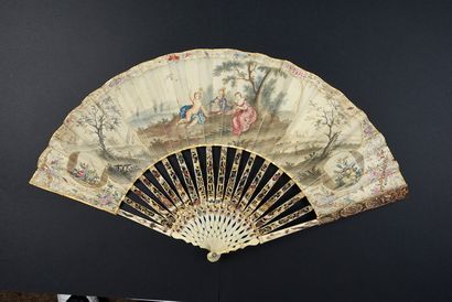 null The bird on a leash, circa 1770-1780
Folded fan, the skin sheet painted with...