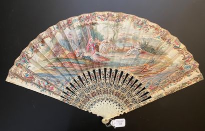 null Pagodes et chinois, vers 1760
Éventail plié, la feuille en peau, doublée de...