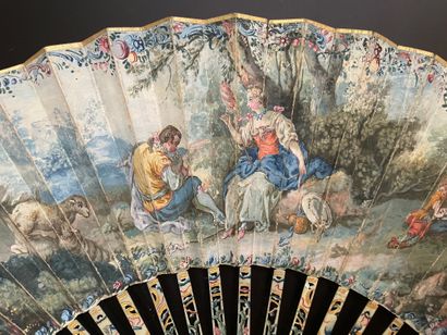 null The Pretty Wool Spinner, ca. 1760-1770
Folded fan, the double sheet in gouache...