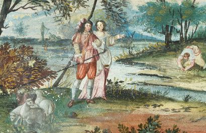 null Mythologie, fin du XVIIe siècle
Gouache pour feuille d'éventail peinte d'une...