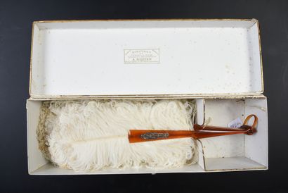 null 
Plumes blanches, vers 1880-1890

Éventail en plumes d'autruches blanches.

Monture...