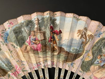 null Les charmes de la musicienne, vers 1760
Éventail plié, la feuille en peau, montée...