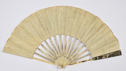 null The young boy, circa 1780
Folded fan, the cream silk leaf painted with a child...