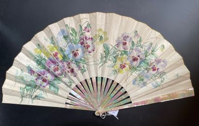 null Pansies, circa 1890
Folded fan, the double skin sheet painted with two large...