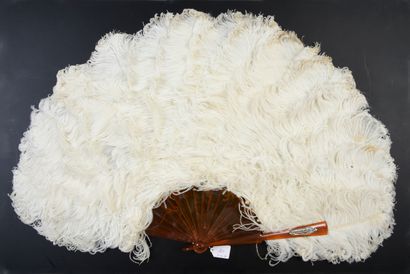 null 
Plumes blanches, vers 1880-1890

Éventail en plumes d'autruches blanches.

Monture...