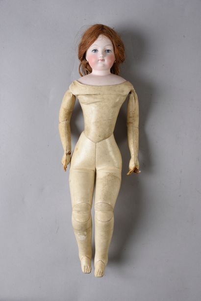 null PARISIENNE type fashion doll with pressed bisque head/bust, blue painted eyes,...