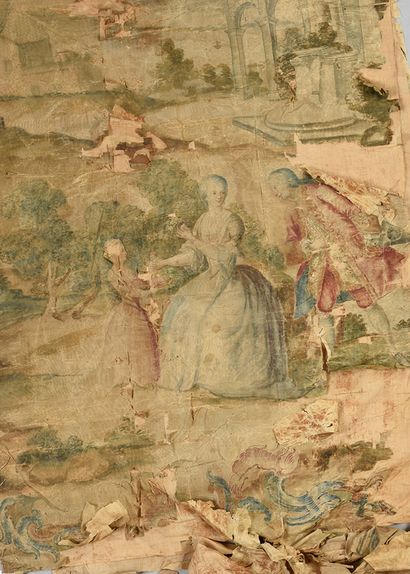 null Document d’une tenture en soie peinte, époque Louis XV, gros de Tours moiré...
