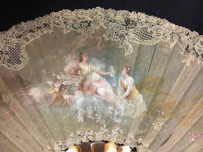 null Jolivet, Le repos de Flore, ca. 1890-1900
Folded fan, cream silk sheet bordered...