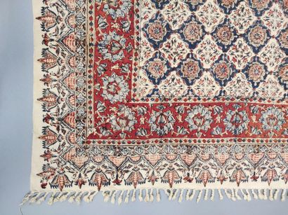 null Sofreh Iran, cotton canvas block printed in red, blue and black with mosaic...