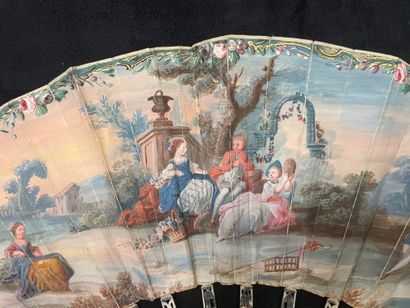 null The Young Musicians, ca. 1780
Folded fan, the skin sheet painted with gouache...