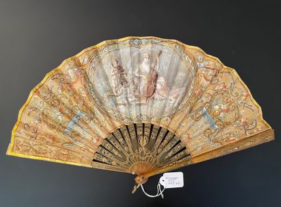 null Two fans, circa 1920 *One, the silk leaf painted with two flowering vases among...