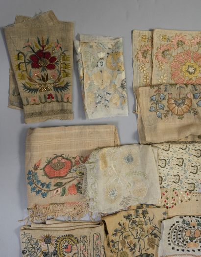 null Meeting of twenty embroidered borders of towels, scarves and belts, Turkey and...
