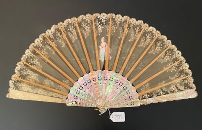 null Two fans, late 19th century *One, the leaf in gauze painted with a young woman...