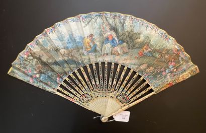 null The Pretty Wool Spinner, ca. 1760-1770
Folded fan, the double sheet in gouache...