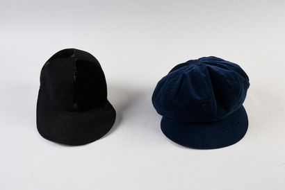 null 540. two ladies' hats, circa 1960, blue velvet Gavroche cap and large velvet...
