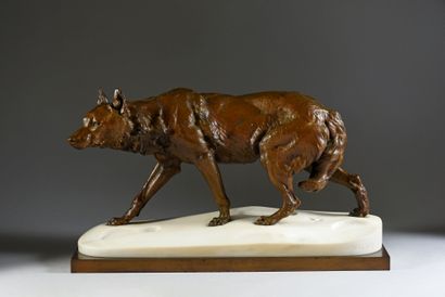 Charles VALTON (1851 - 1918) Wolf in the snow.
Bronze with a light brown patina,...