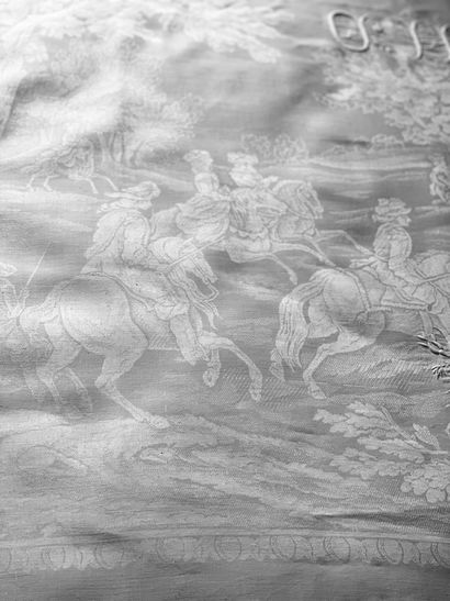 null Superb tablecloth, damask hunting, mid-nineteenth century. 
 Damask of linen...