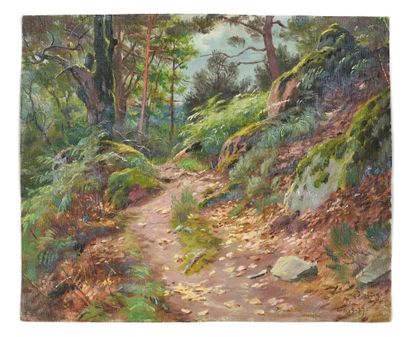 Georges Frédéric ROTIG (1873 - 1961) Chemin dans la forêt de Fontainebleau.
Huile...