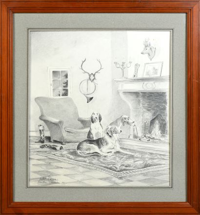 Gilles Sarthou (1953) Dogs at rest Pencil Signed lower left, Rouillac 80 47 x 43...